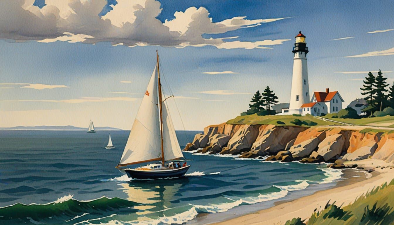 Ethereal Coastline in Edward Hopper's Brushstrokes