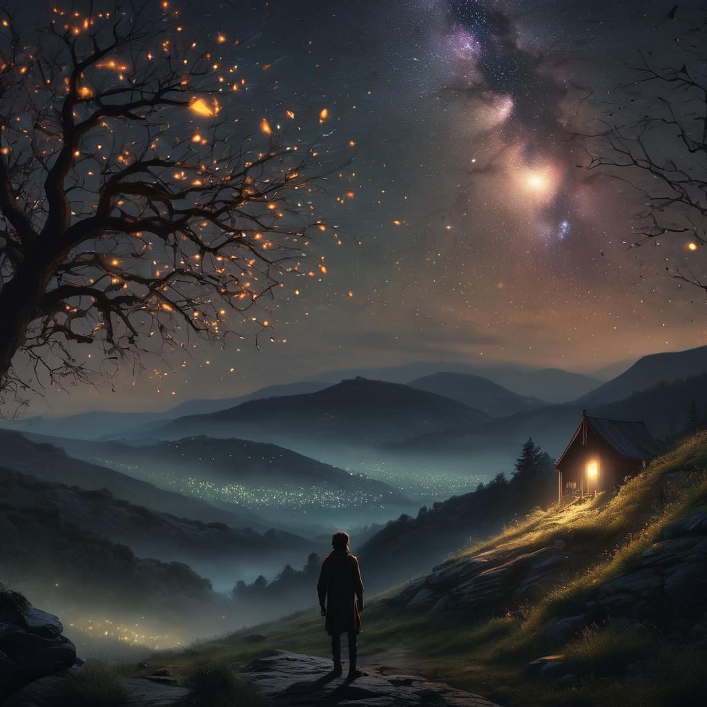 Fireflies Under Starry Sky: Fantasy Concept Art