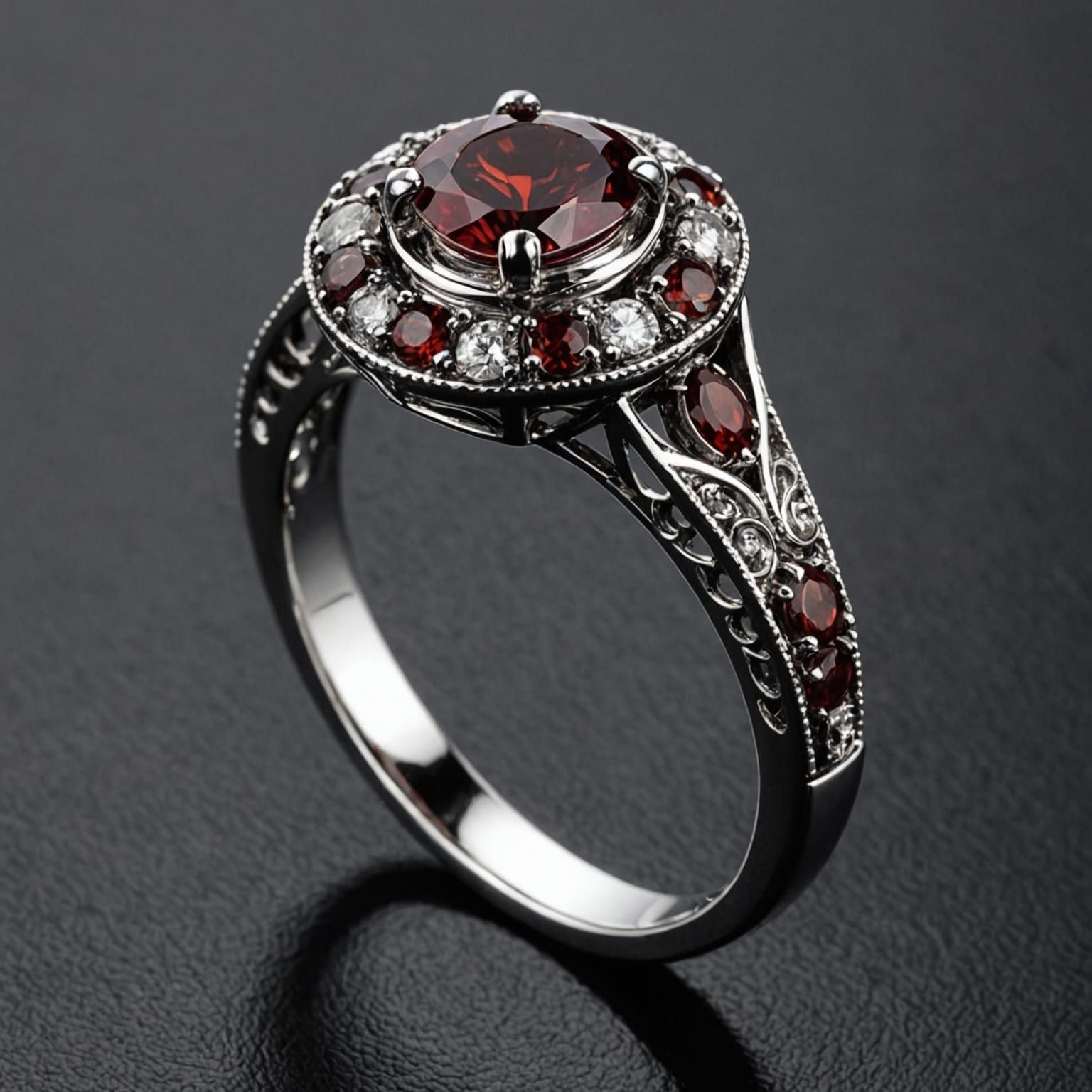 Garnet Adorned Silver Engagement Ring