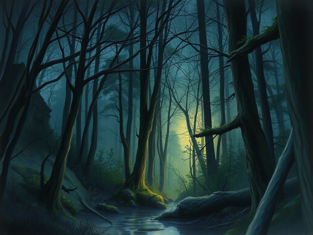 Dreary Forest Night with Mottled Light and Aura-core Style