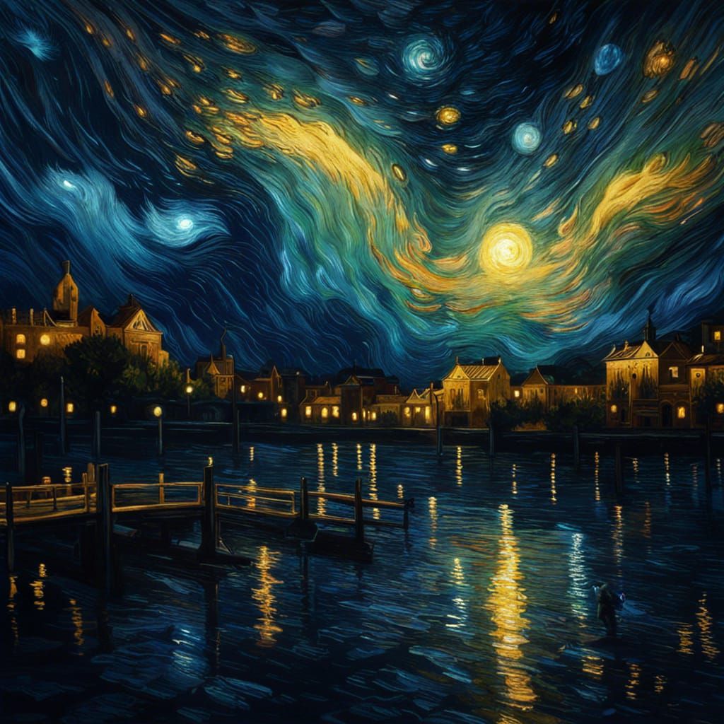 Starry Night Dreamscape with Lightning, Detailed Art