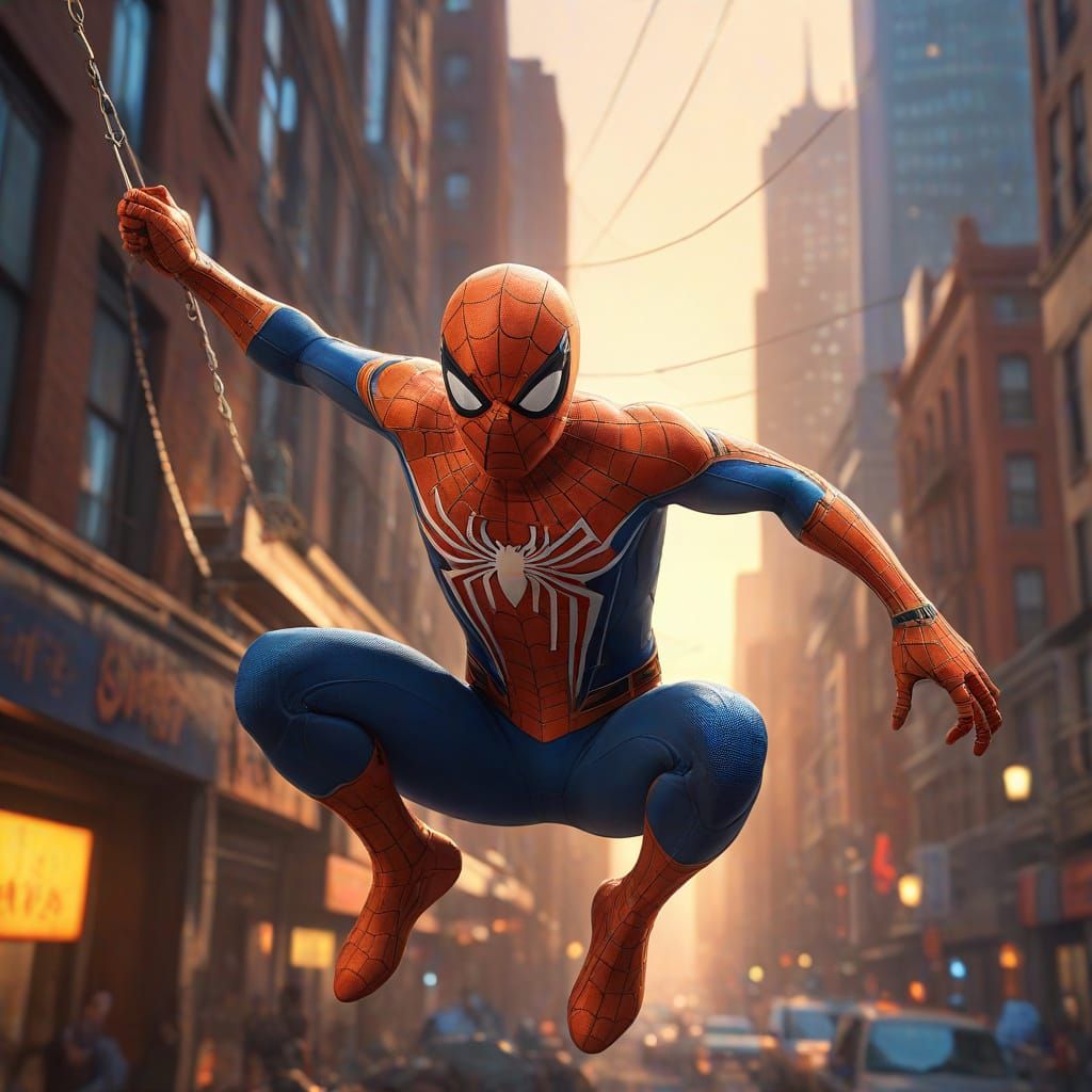 Spider-Man Swings Through City: Fantasy Concept Art