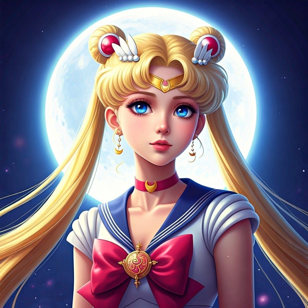 Serene Sailor Moon in Dreamy, Vibrant HDR Style