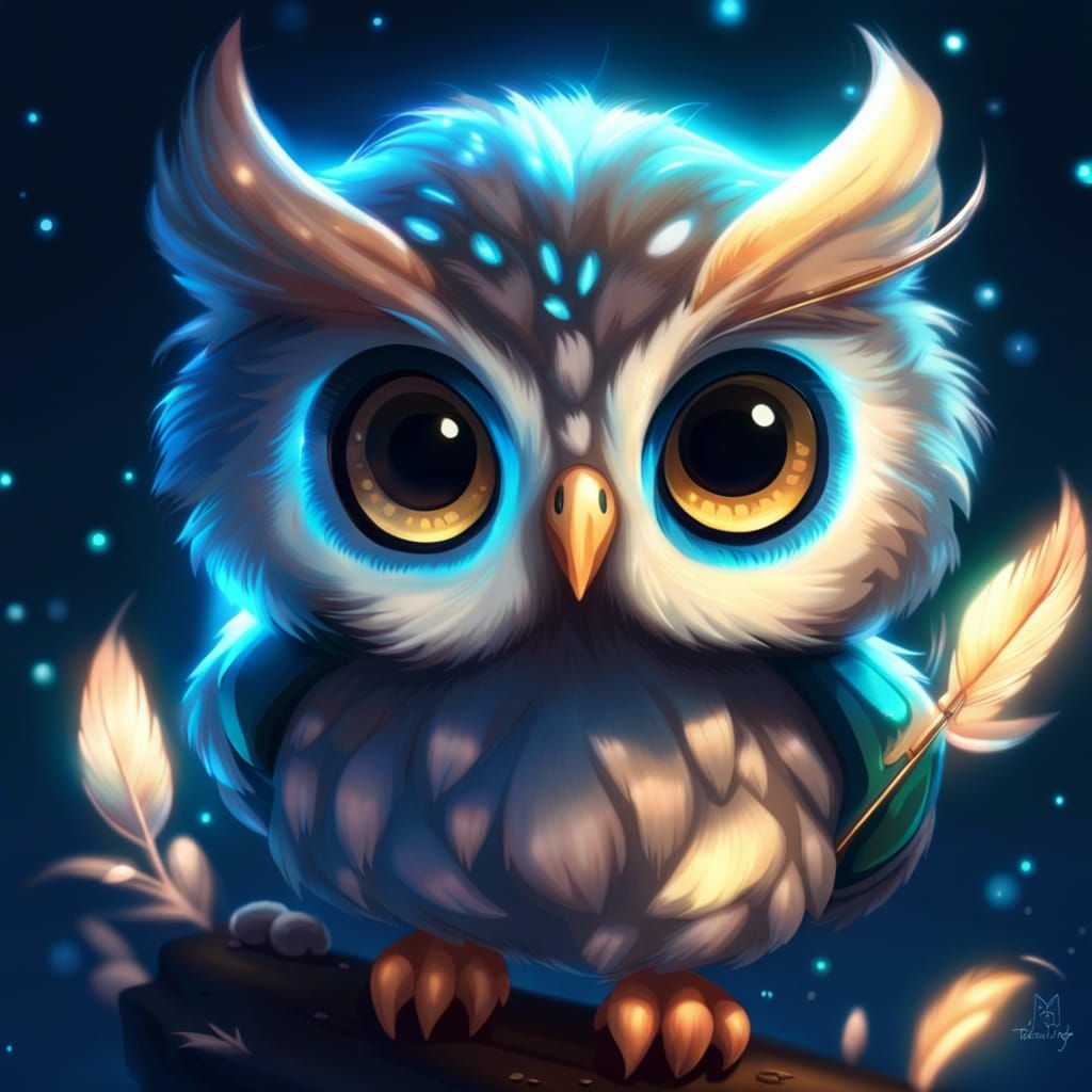 Bioluminescent Anime Owl in Detailed Digital Painting