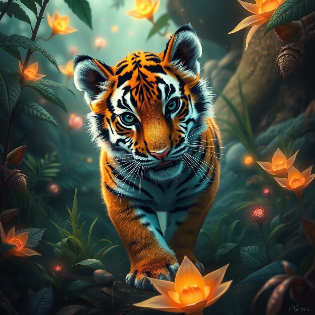 Majestic Tiger in Fantastical Lush Environment
