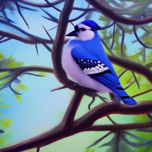 Hyperrealistic Blue Jays in Canadian Forest Splash Art