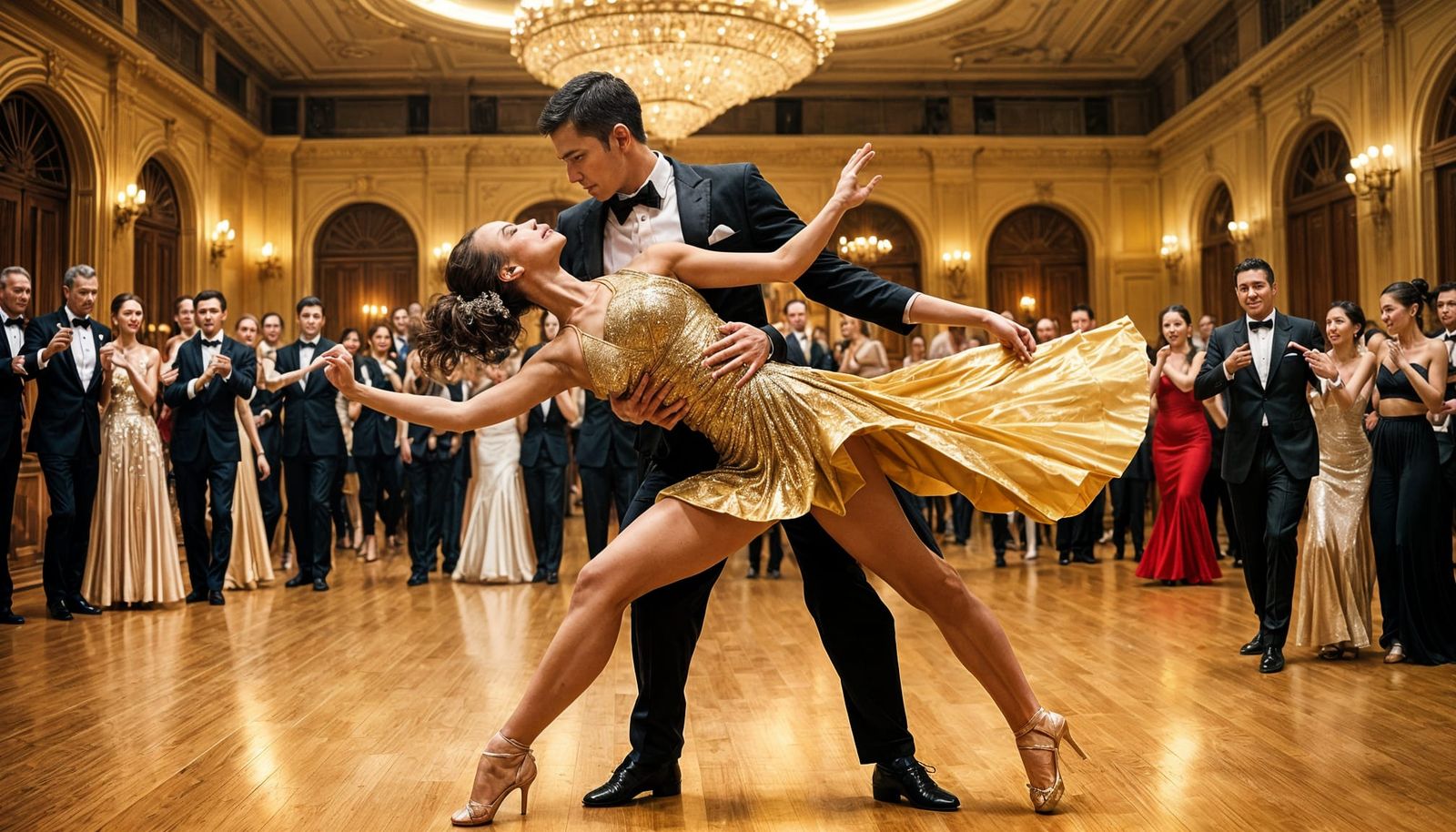 Elegant Dancers in Vibrant Costumes Captured in Dynamic Moti...