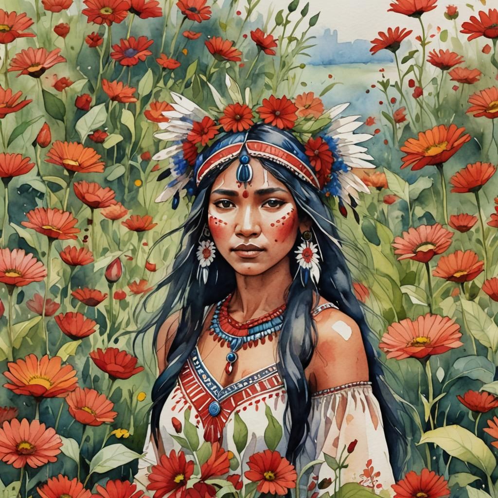 Nymph in a Vibrant Floral Landscape