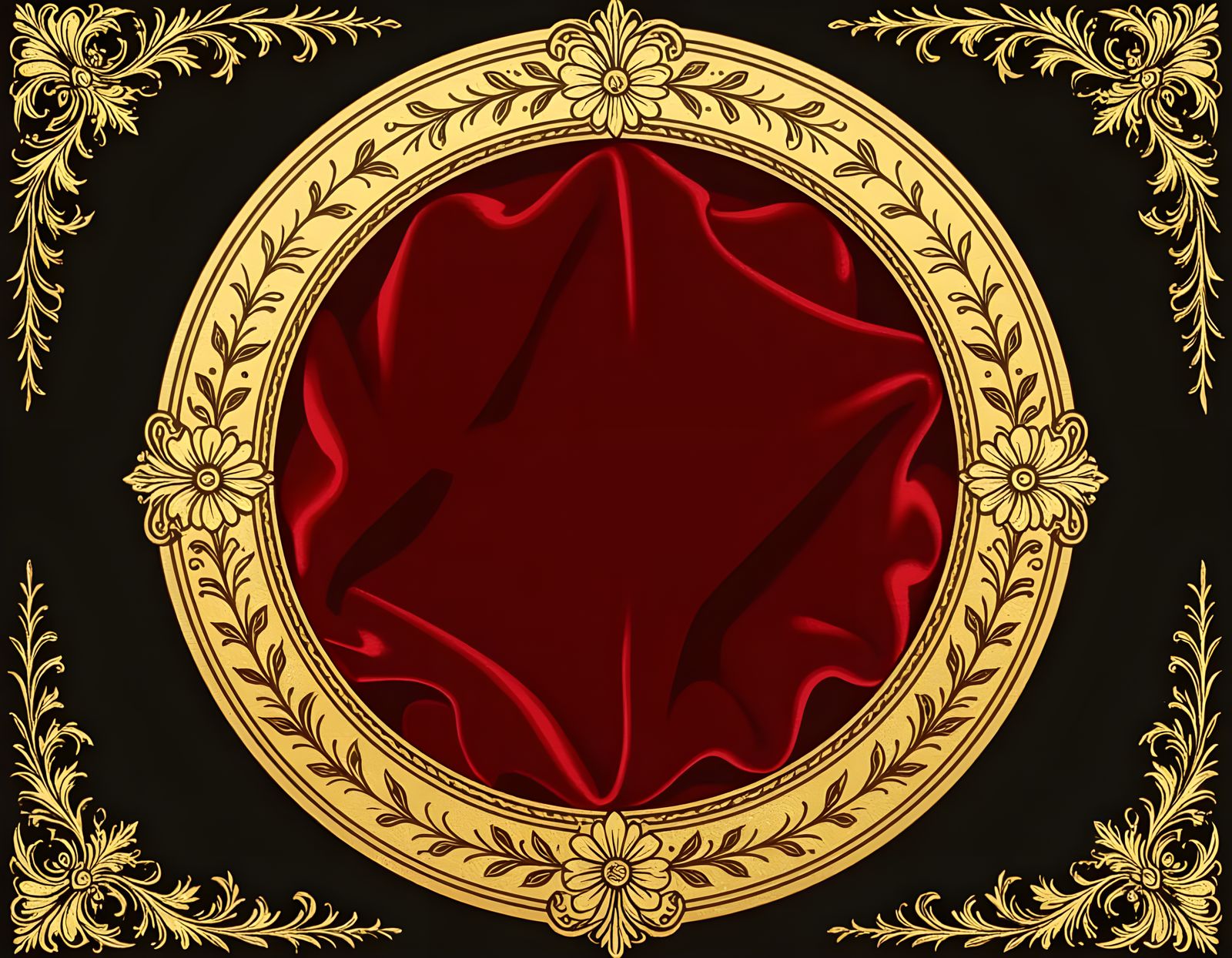 Golden Floral Frame with Red Silk Interior