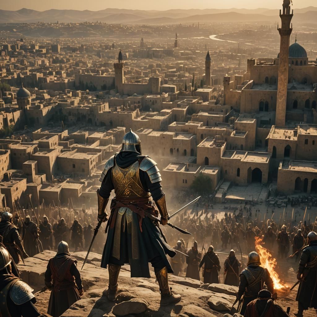 Saladin Defends Damascus: A Cinematic Film Still