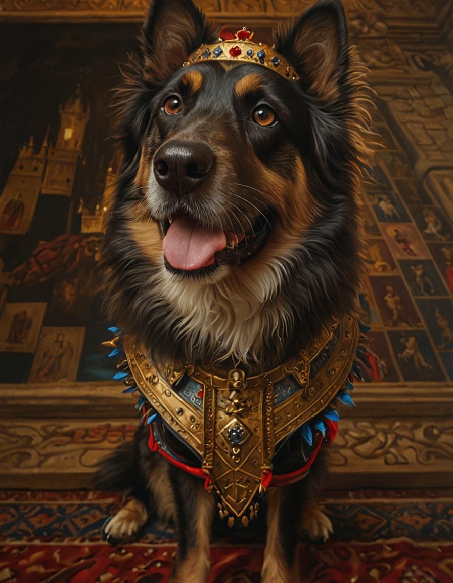 Medieval Knight Dog Portrait in Rembrandt Style