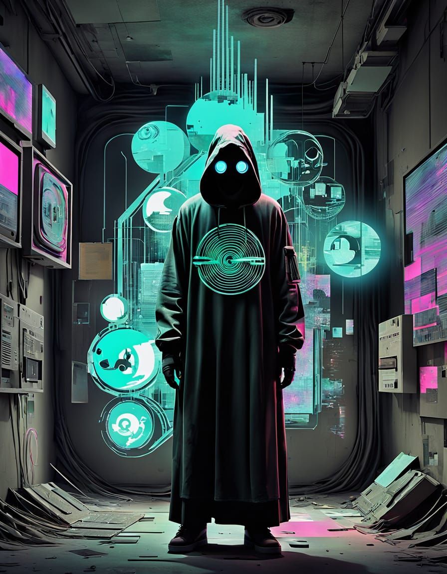 Futuristic Glitchcore Ghost in Mixed Media Collage