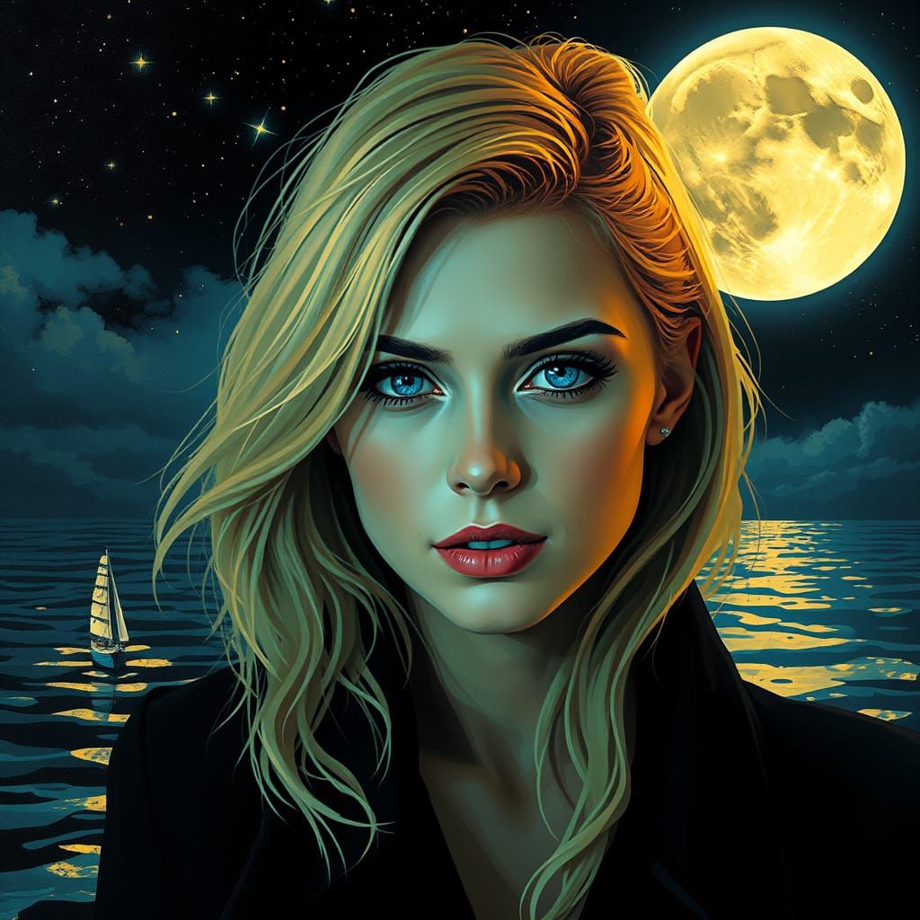 Dark Sci-Fi Noir Woman Sails Through the Stars in High Contr...