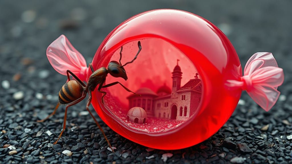 Giant Ant Explores Transparent Candy Village