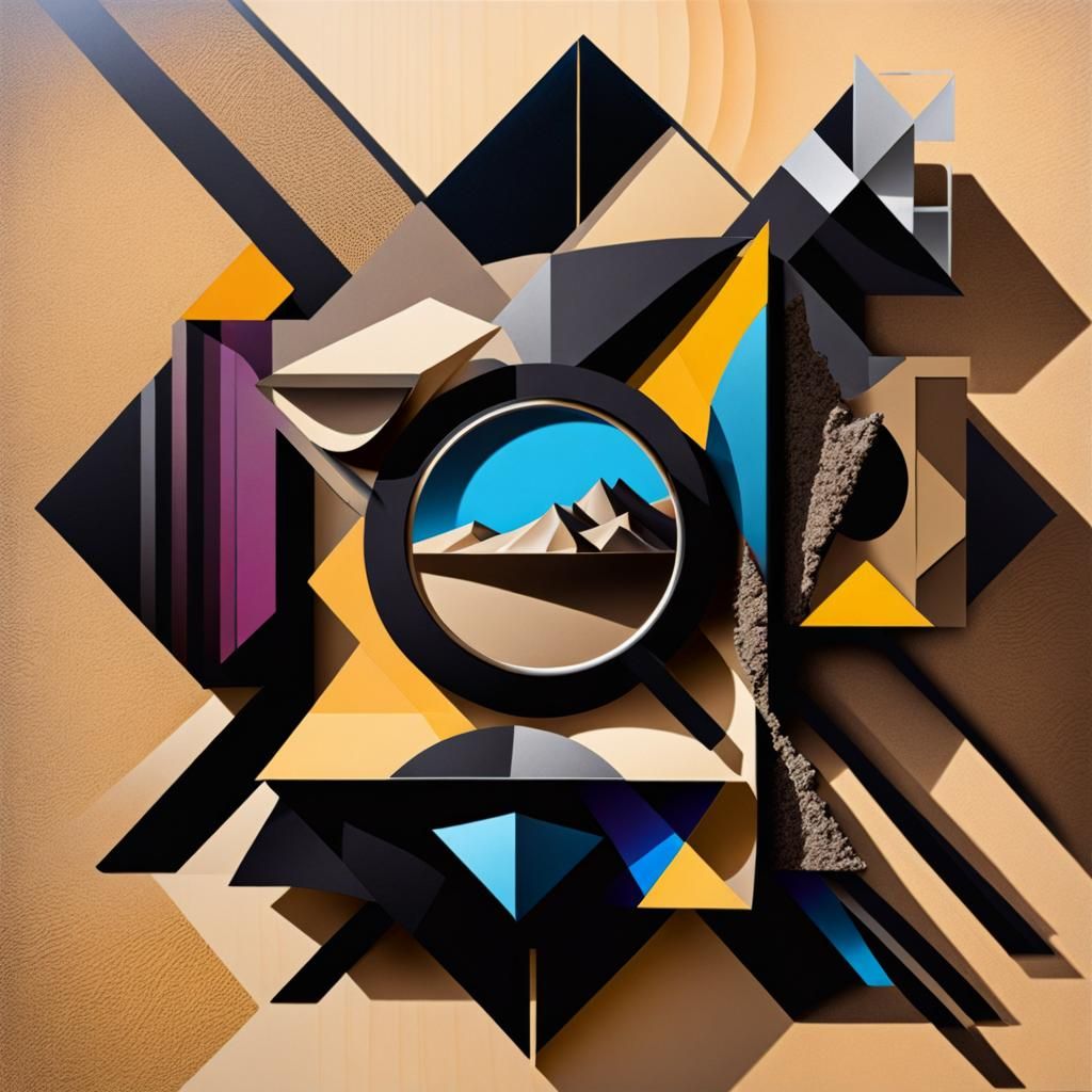 Abstract Cubist Collage of Time, Shadows, and Smoke