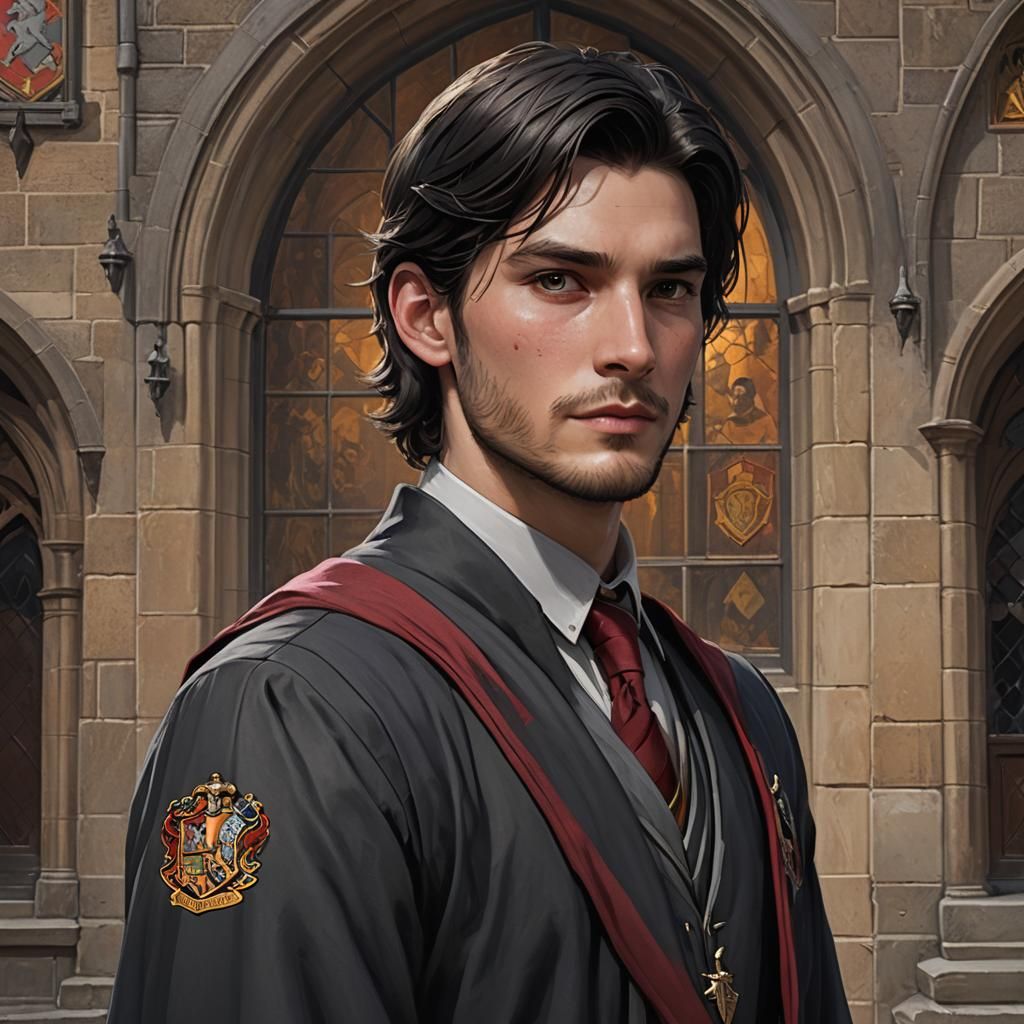 Gryffindor Student Portrait in Art Nouveau Style