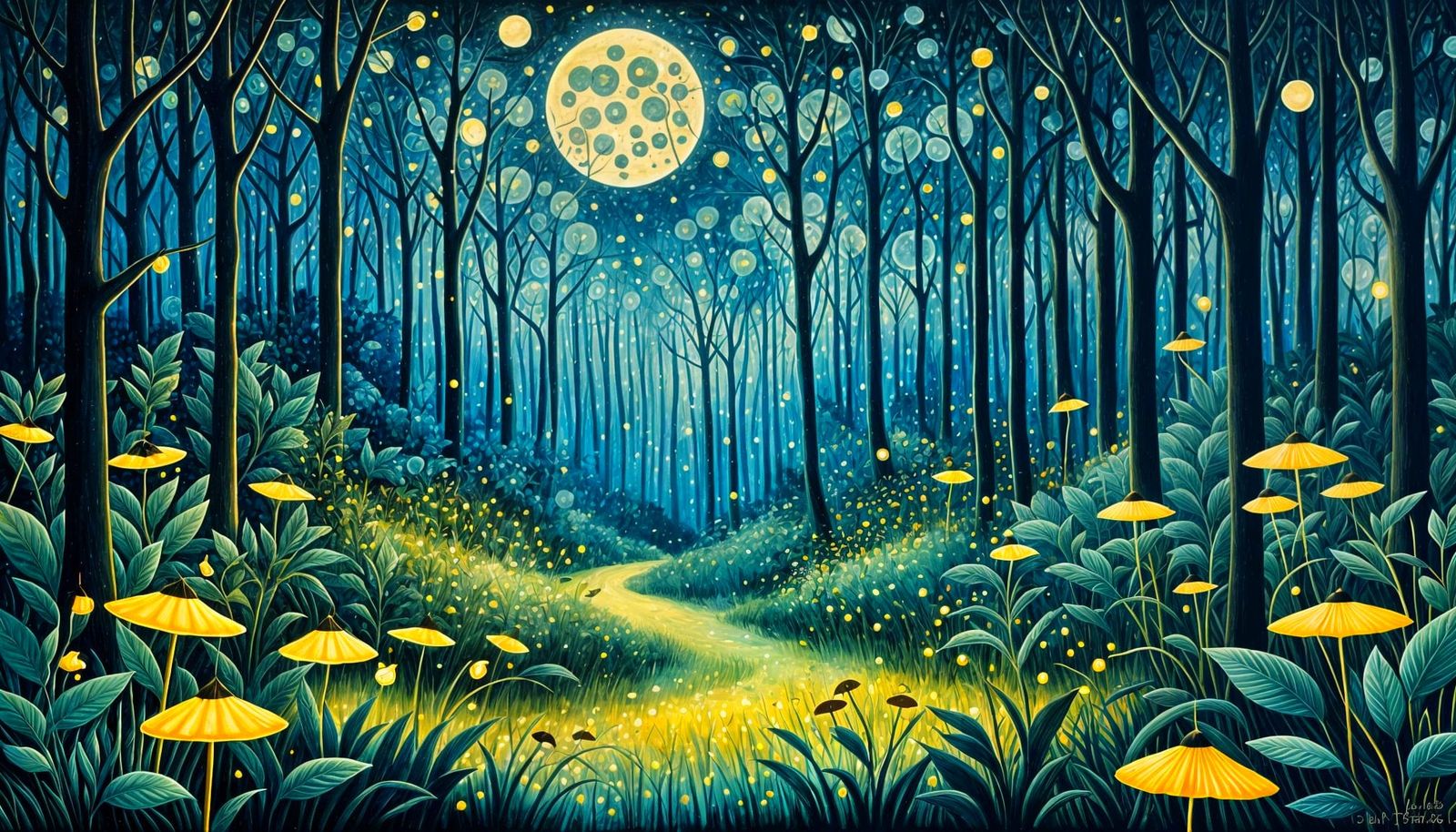 Magical night scene under the full moon in a fairytale fores...