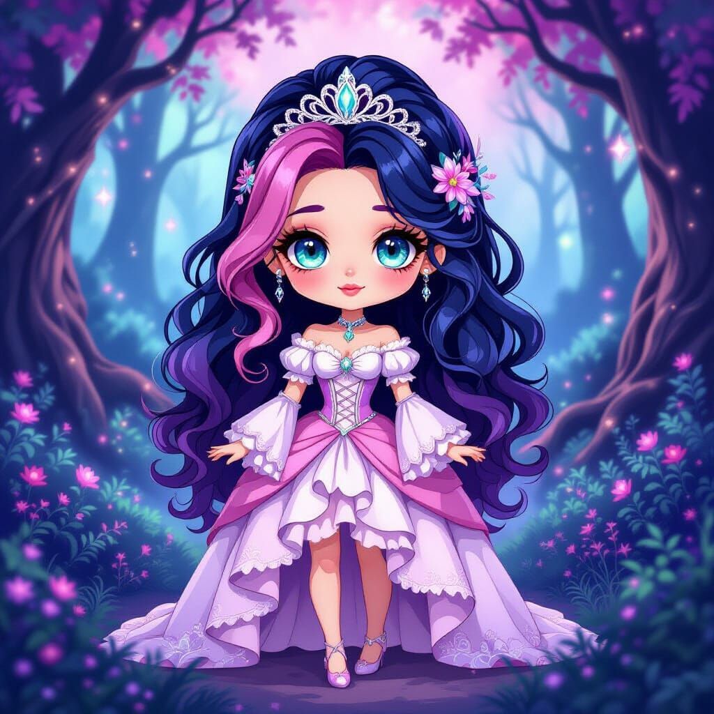 Chibi Princess in Enchanted Forest Anime Art