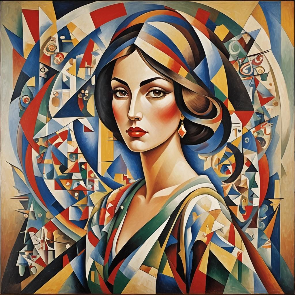 Sad Woman's Face in Abstract Cubism Style