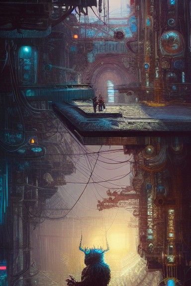 Clockwork Cyberpunk King: Analogue Painting Illustration