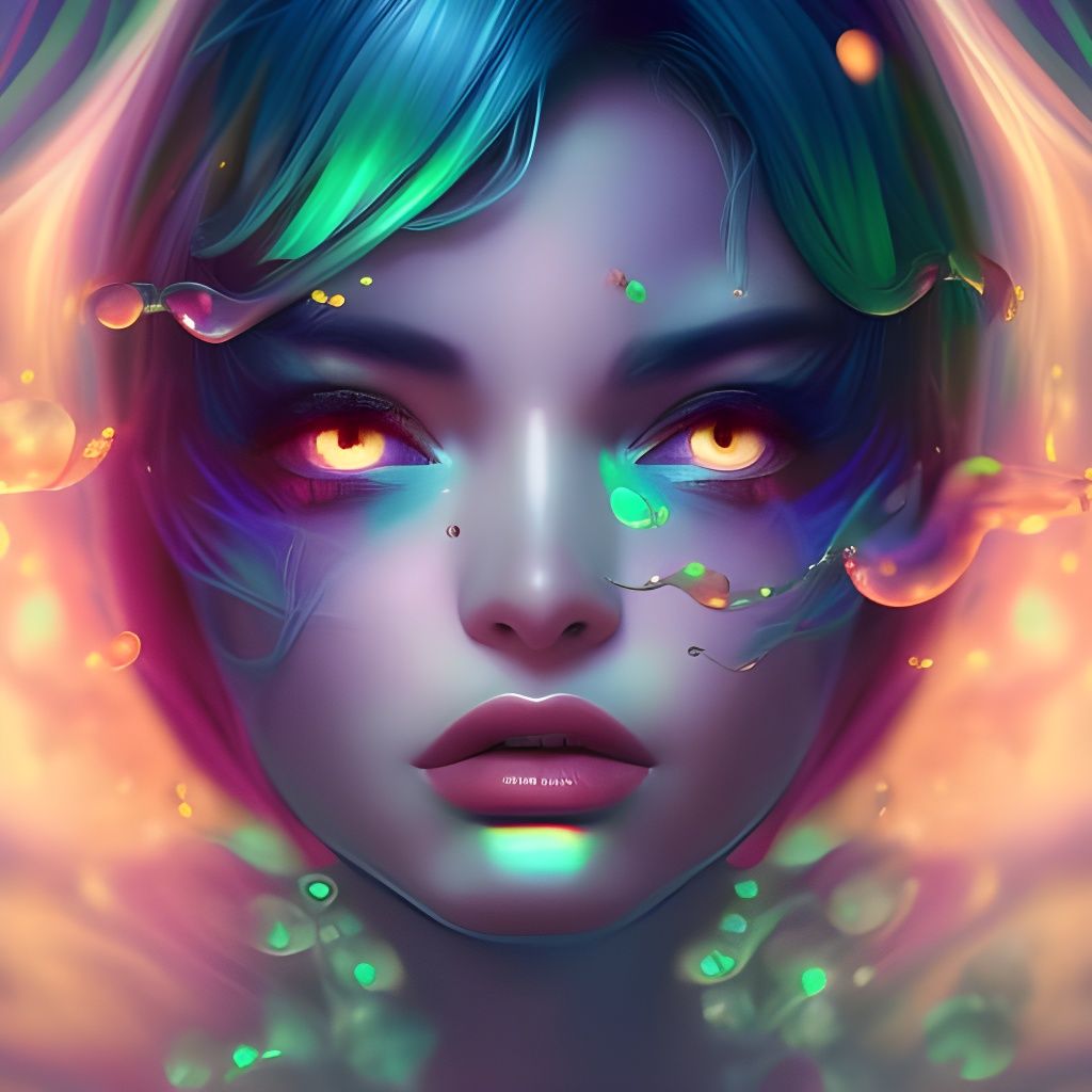 Magical Pothos Plant Woman with Iridescent Bubbles