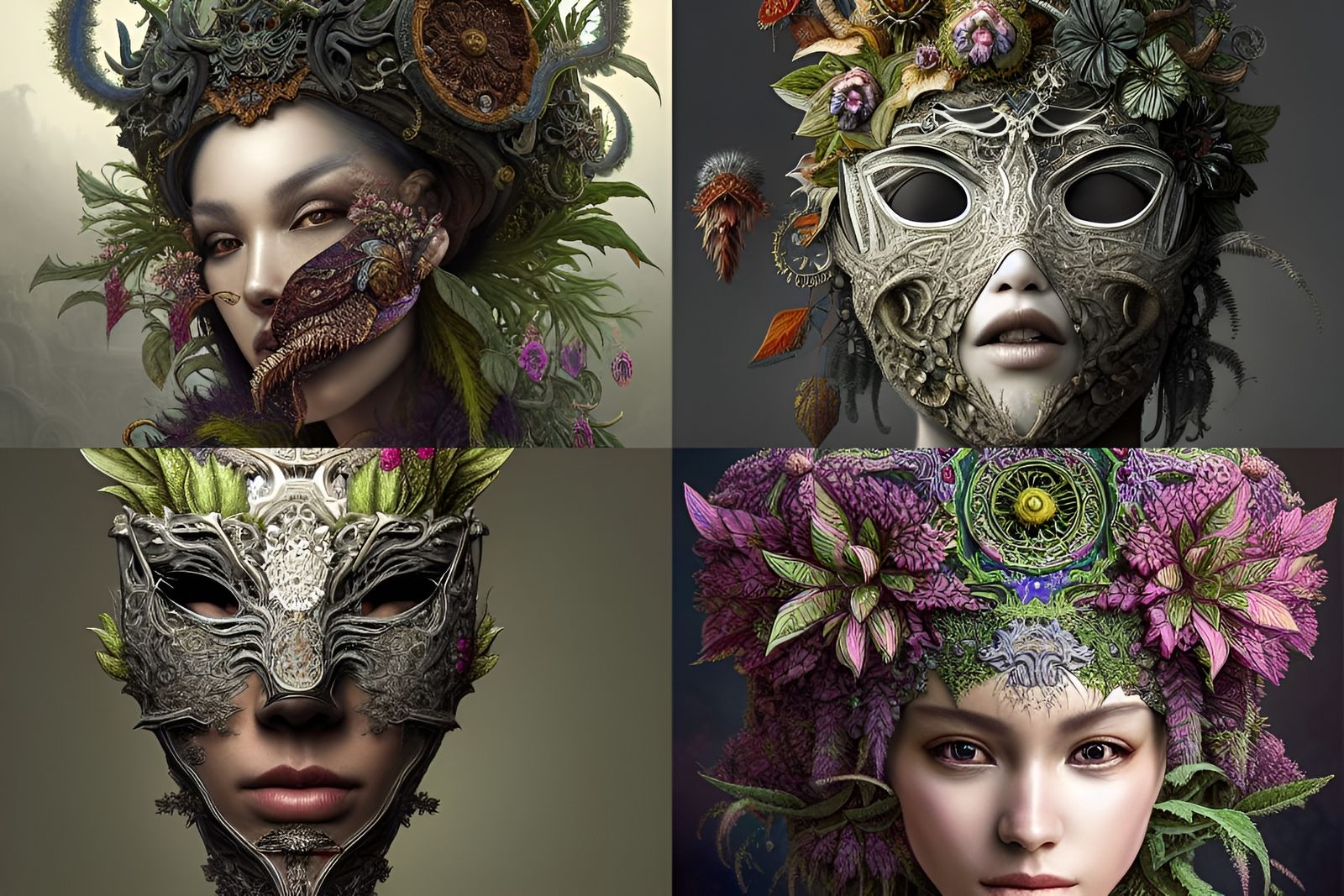 Botanical Mask: Hyper-Detailed Fantasy Illustration