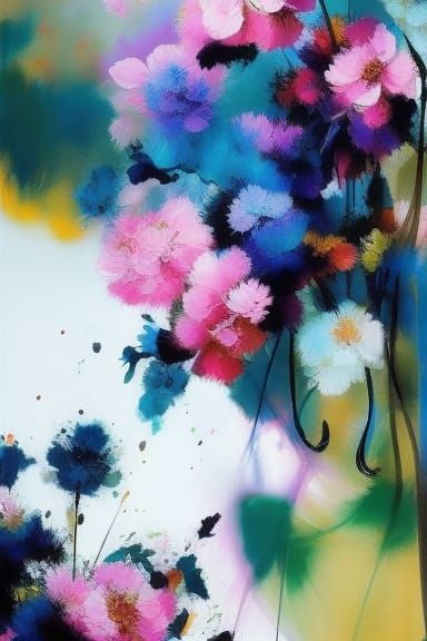 Watercolor Flowers with Japanese Calligraphy