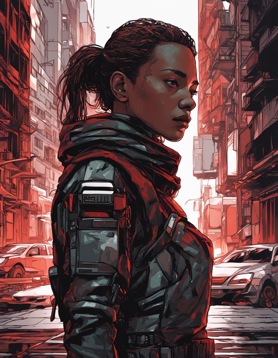 Cyborg Woman Portrait in Dystopian Sci-Fi Style