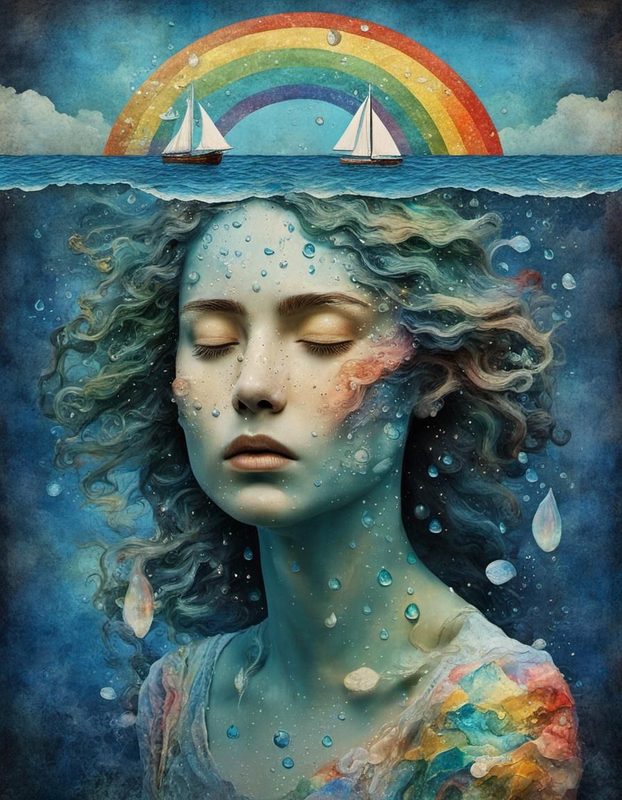 Oceanic Melancholy: Surreal Collage in Vivid Colors