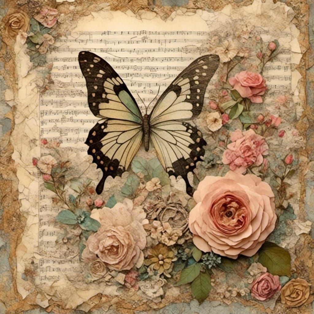 Mystical Mixed Media Collage Art with Roses and Lace