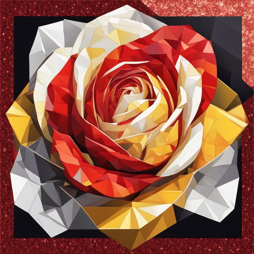 Geometric Cubist Rose with Art Deco Elements