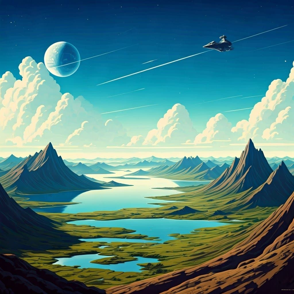 Alderaan Landscape in Art Deco Travel Poster Style