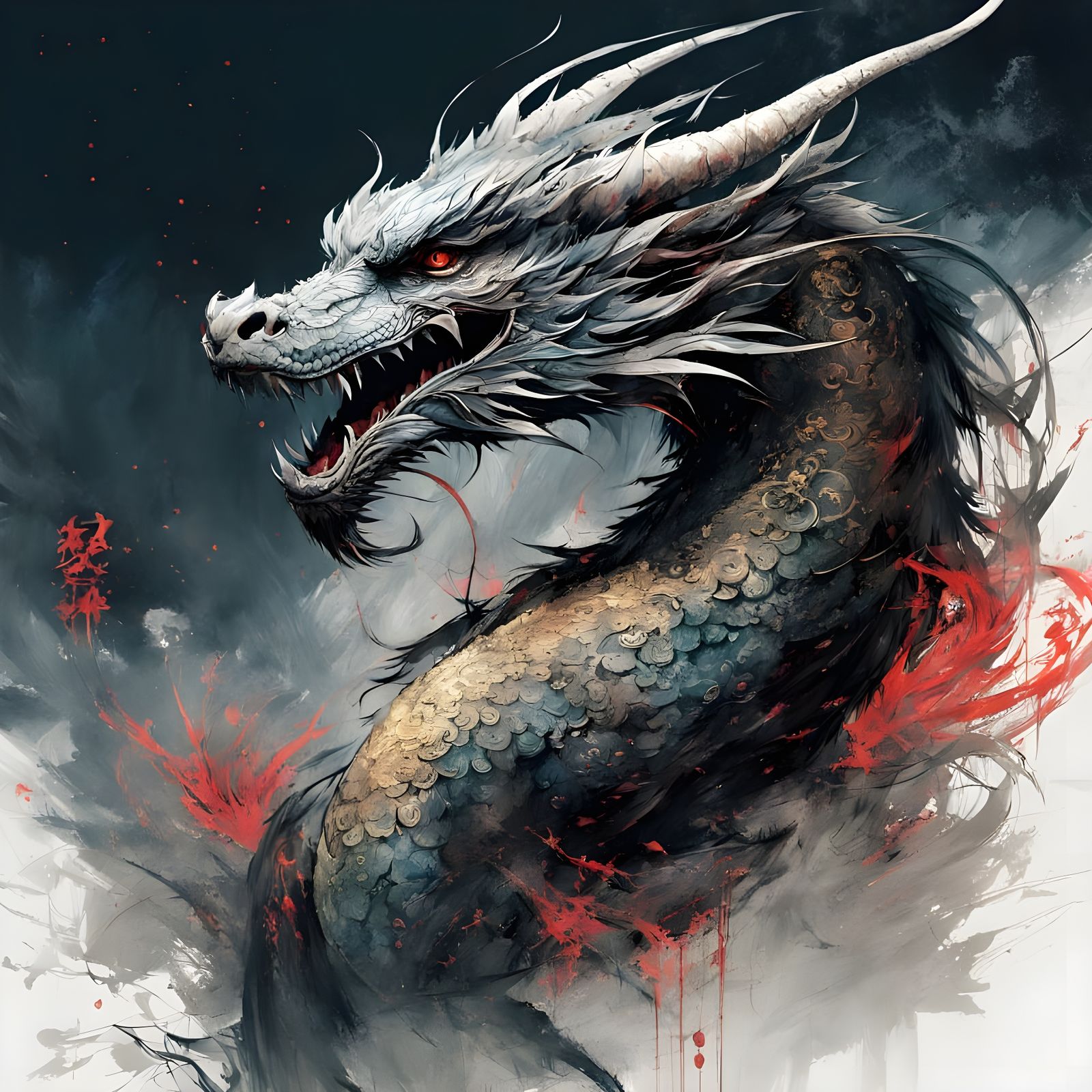Mystical Oriental Dragon in Moonlit Fog