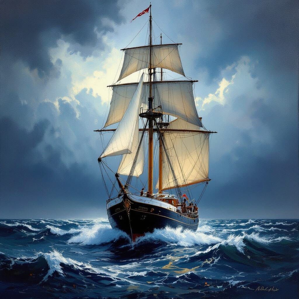 Gorch Fock Sailing in Stormy Skies