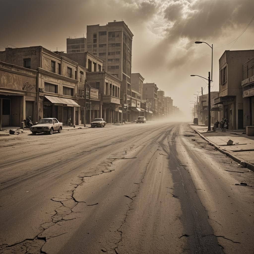Deserted City Lost in Time: Hyperrealistic Dust Storms