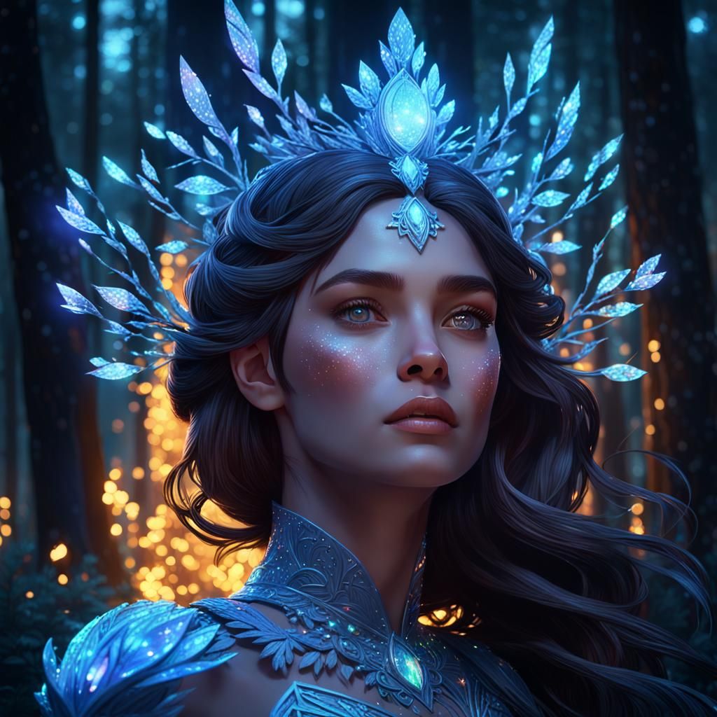 Elemental Princess Portrait in Sparkling Forest, Hyperdetail...