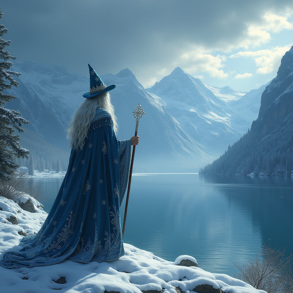 Snowy Mountain Wizard Conjuring Winter