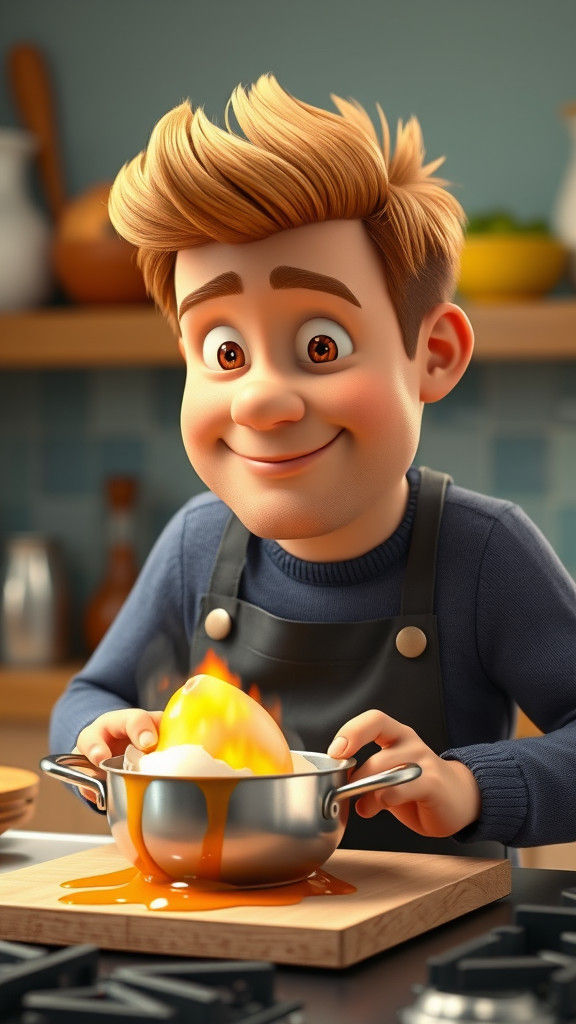 Gordon Ramsey Burnt Egg in Pixar Style