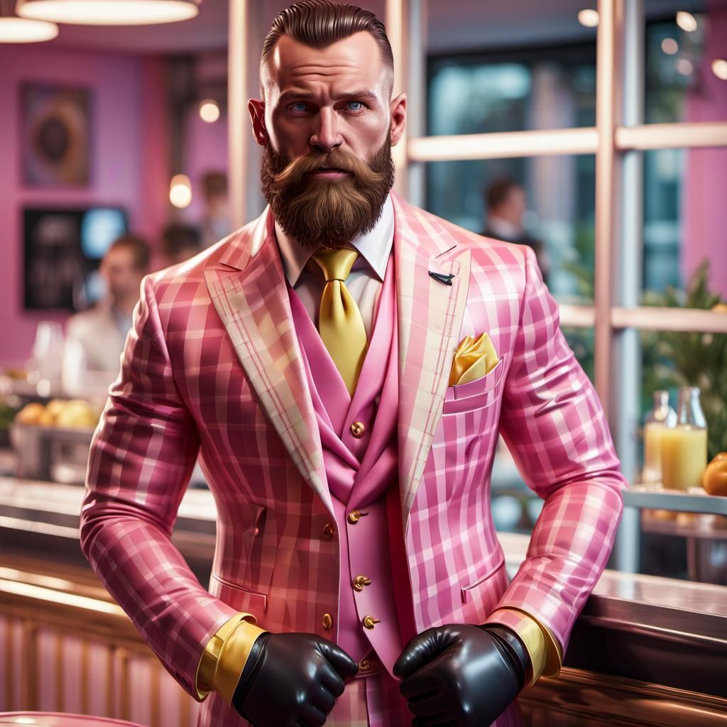 Wrestler in Pastel Suit, Hyperrealistic Portrait