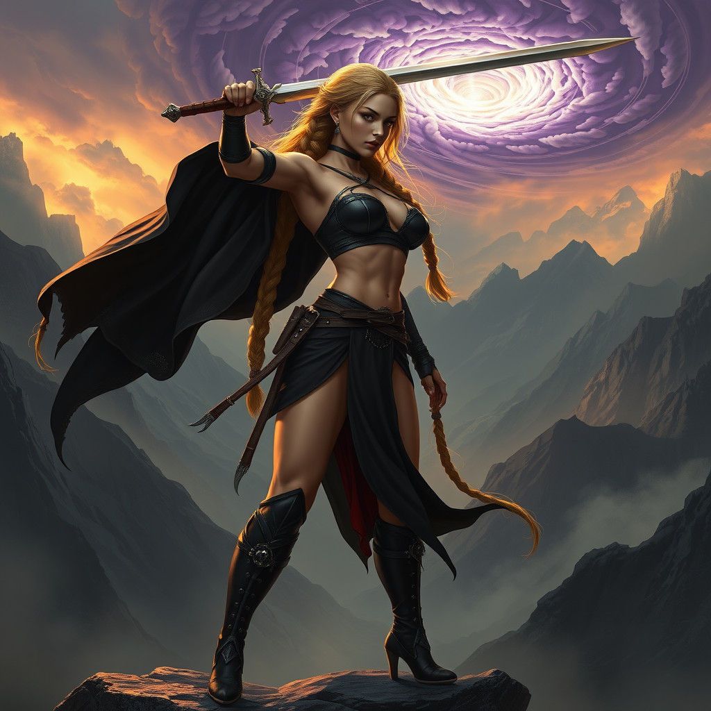 Powerful Warrior Woman Opens a Portal with Sword