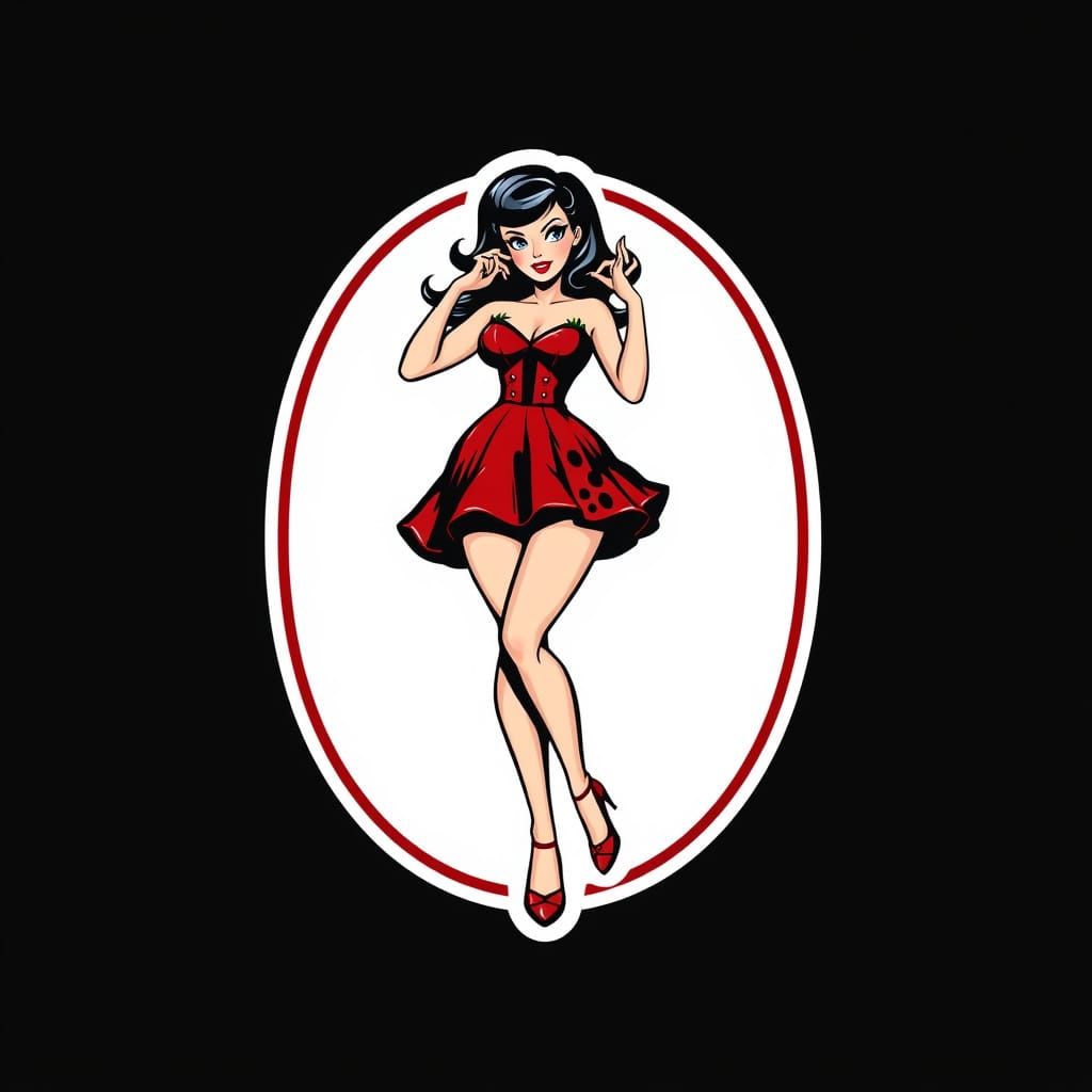 Pin-Up Girl Logo in Red and Black Dress