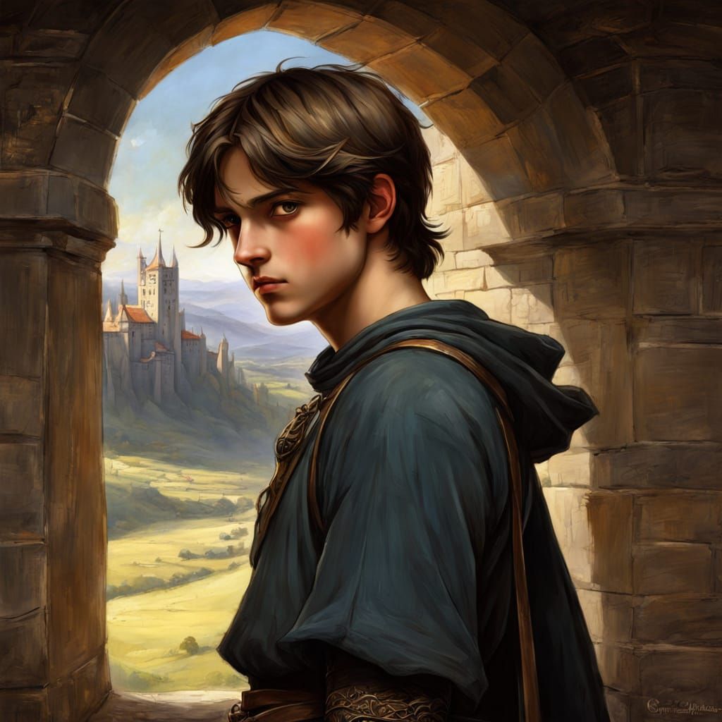 Medieval Boy in Chiaroscuro Illumination