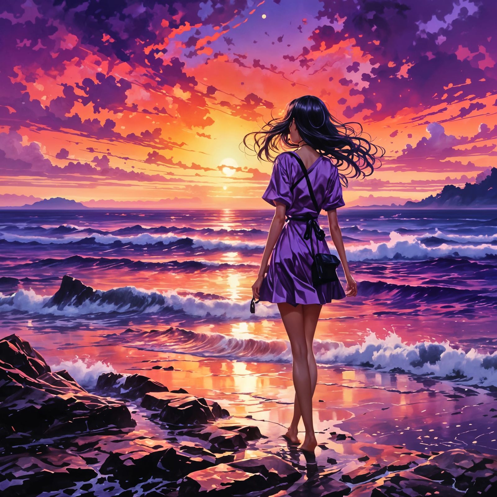 Neon Anime Sunset in Vivid Color