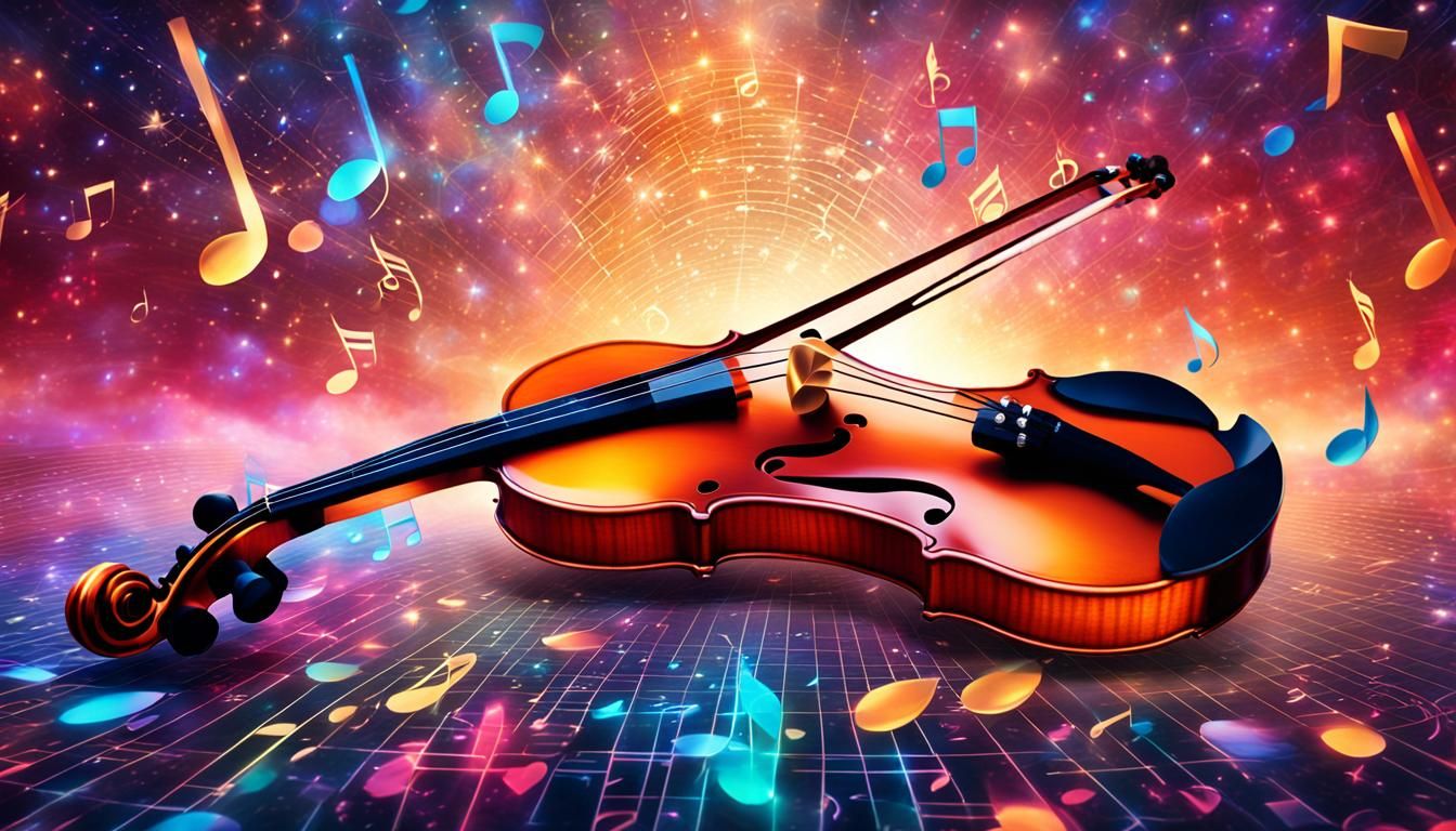 Surreal Violin with Romantic Musical Notes