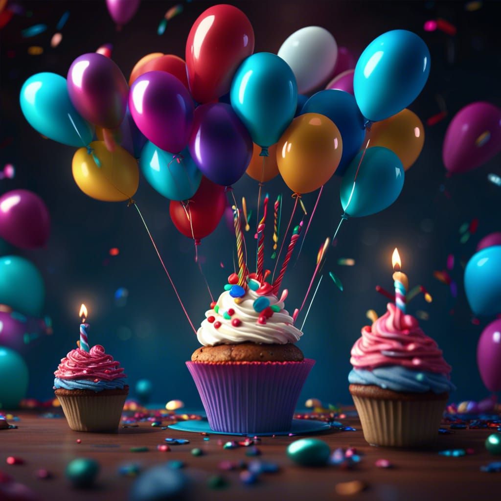 Birthday Cupcake with Balloons: Matte Painting