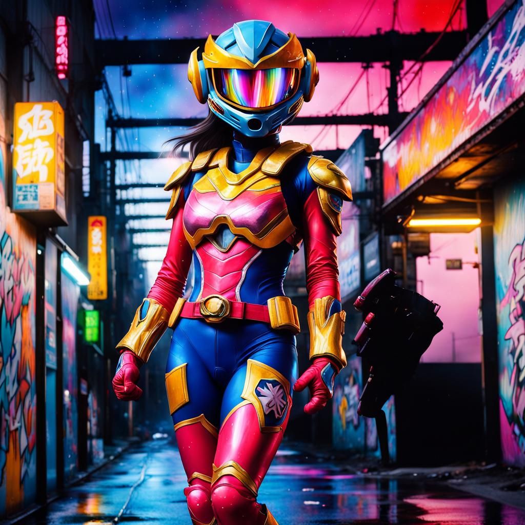 Feminine Superhero in Stardust Explosion: Graffiti Art