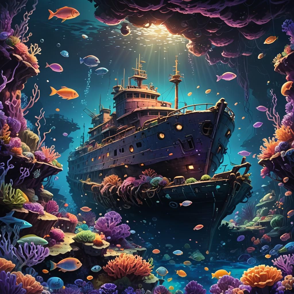 Sunken Ship Concept Art in Anime Style