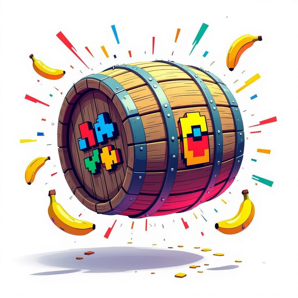 Retro Arcade Barrel Toss in Neon Hues