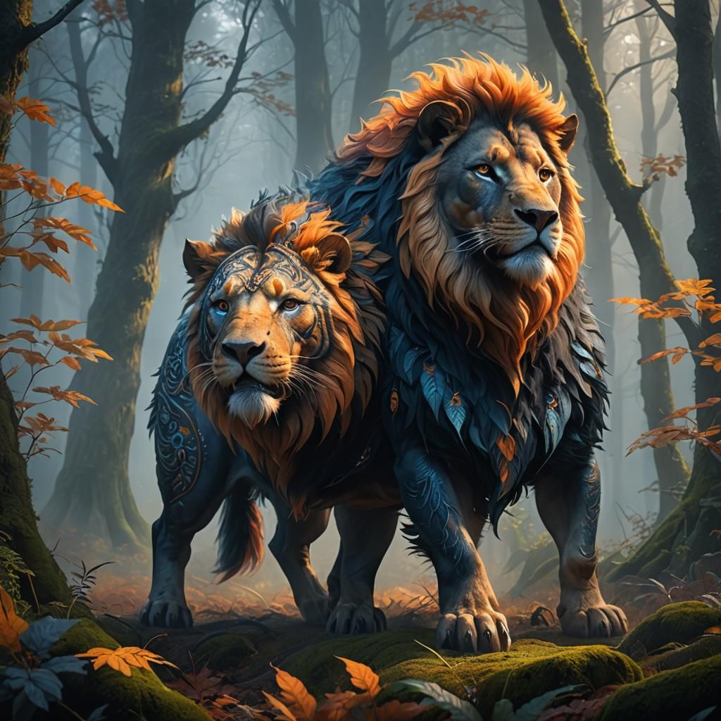 Half-Pig, Half-Lion Creature in Misty Forest
