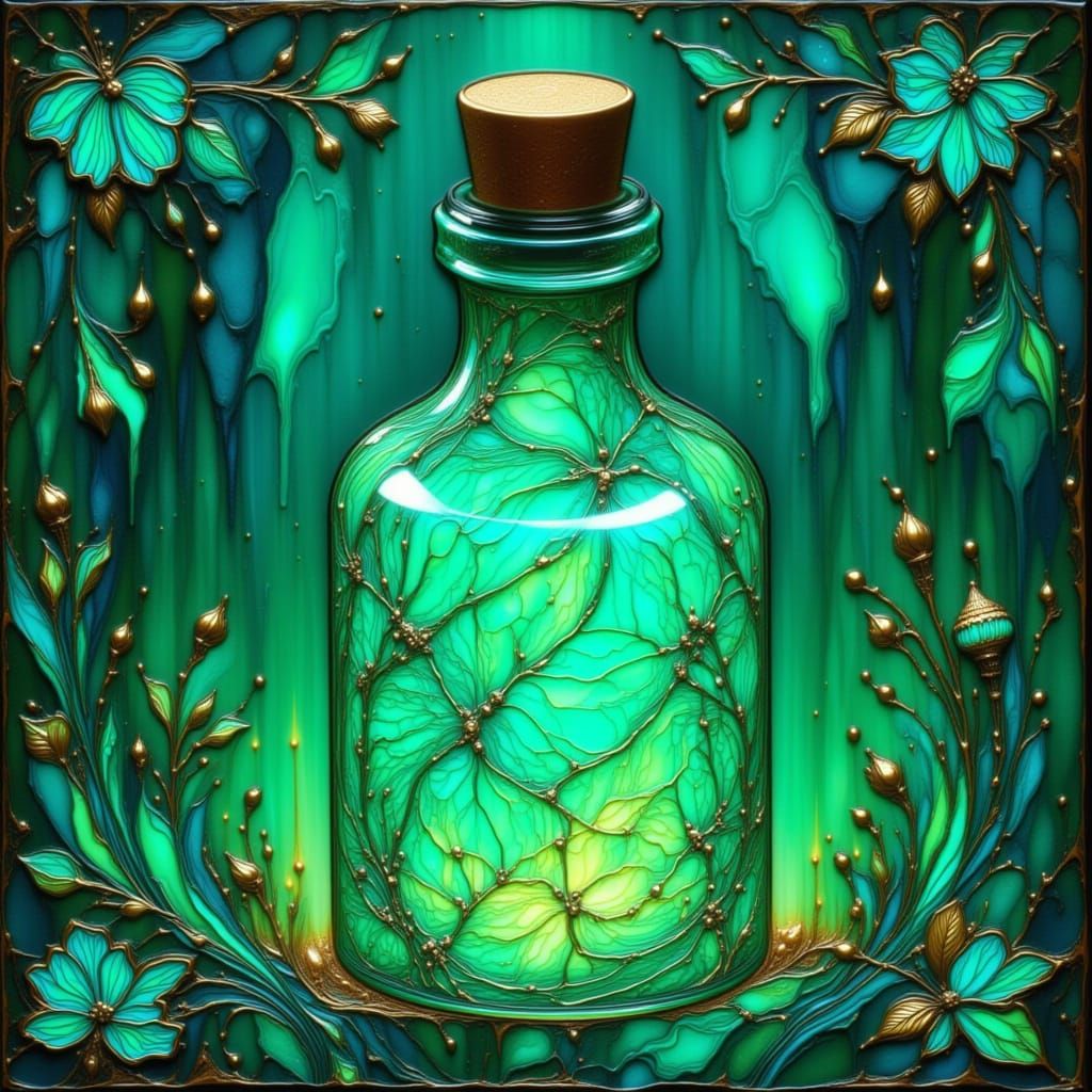 Mystical Mint Potion Bottle in Stained Glass Style